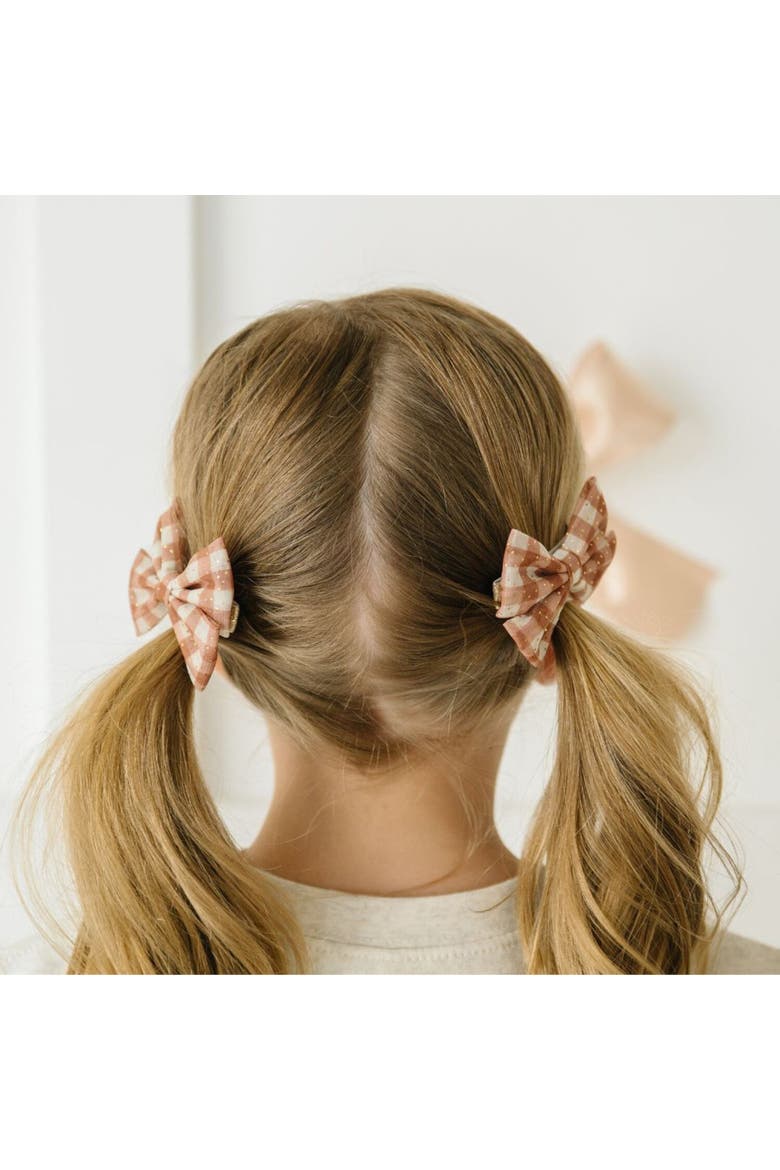 Gingham Printed Tulle Bow Clip Set, Alternate, color, Multicolor