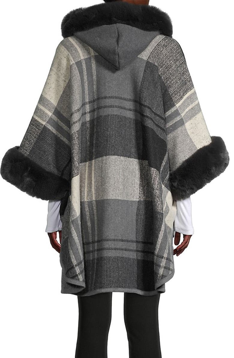 SAACHI Blair Plaid Faux Fur Trim Topper, Alternate, color, Black