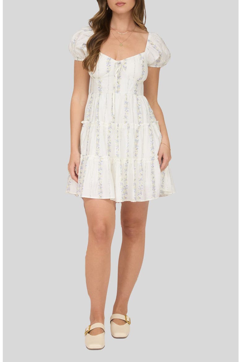 Floral Print Puff Sleeve Minidress, Alternate, color, BLUE MULTI