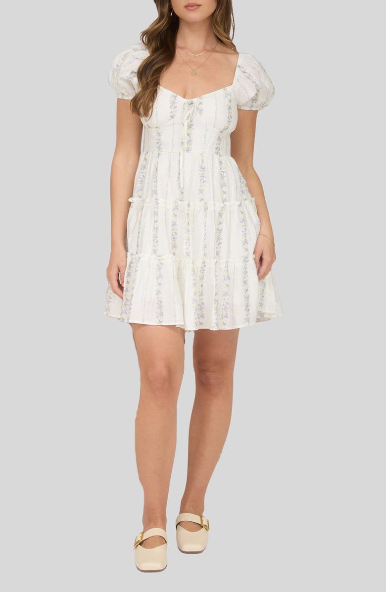 Blu Pepper Floral Print Puff Sleeve Minidress, Alternate, color, Blue Multi