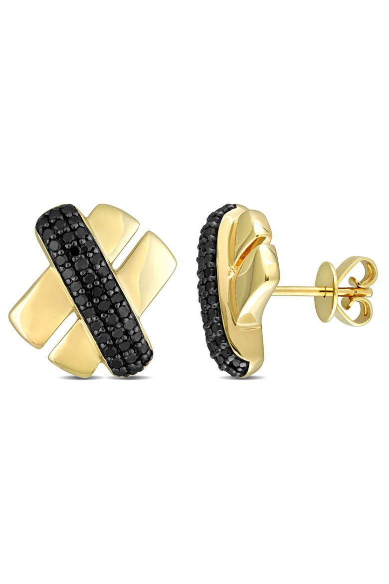 Diamond Crossover Design Stud Earrings 14k, Main, color, Gold/Black Diamond