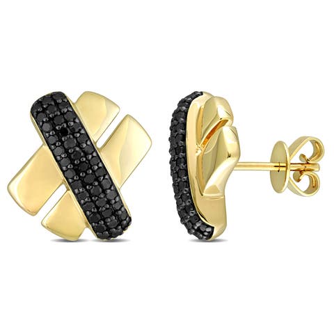 Diamond Crossover Design Stud Earrings 14k
