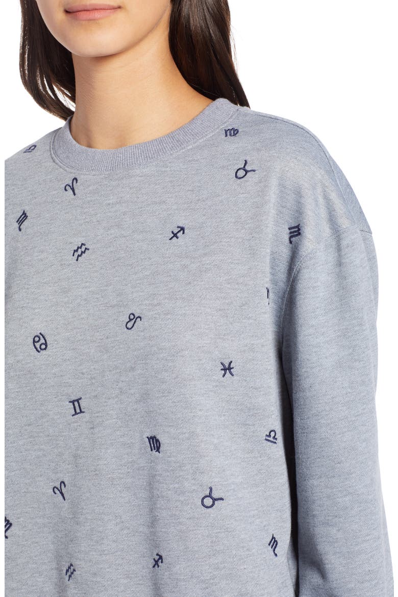 Zodiac Embroidered Sweatshirt, Alternate, color, HEATHER GREY