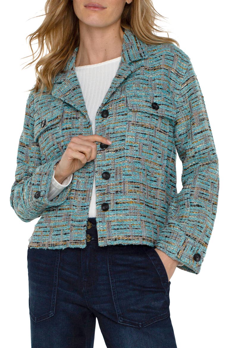 Boxy Bouclé Shacket, Alternate, color, OCEAN BOUCLE