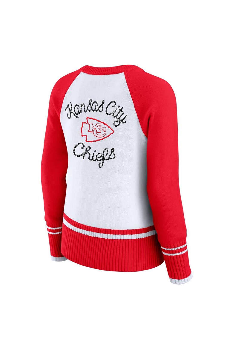Women's WEAR by Erin Andrews White/Red Kansas City Chiefs Colorblock Raglan Sweater, Alternate, color, White