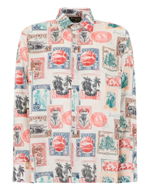 Printed Linen Shirt Stamps Men