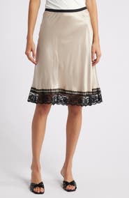 the Virgins　satin lacetrim skirt Amazon.com: Vrtige Women's Satin Lace Trim High Waist Split
