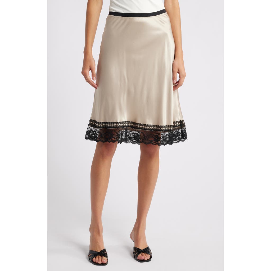 Rails Cherry Lace Trim Satin Slip Skirt In Champagne