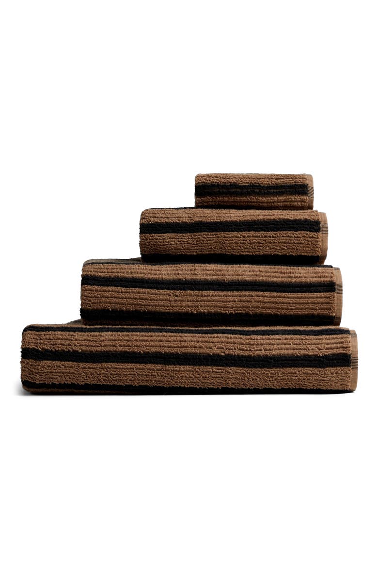 Resort Stripe Organic Cotton Towels, Main, color, CAMEL WITH SOFT BLACK
