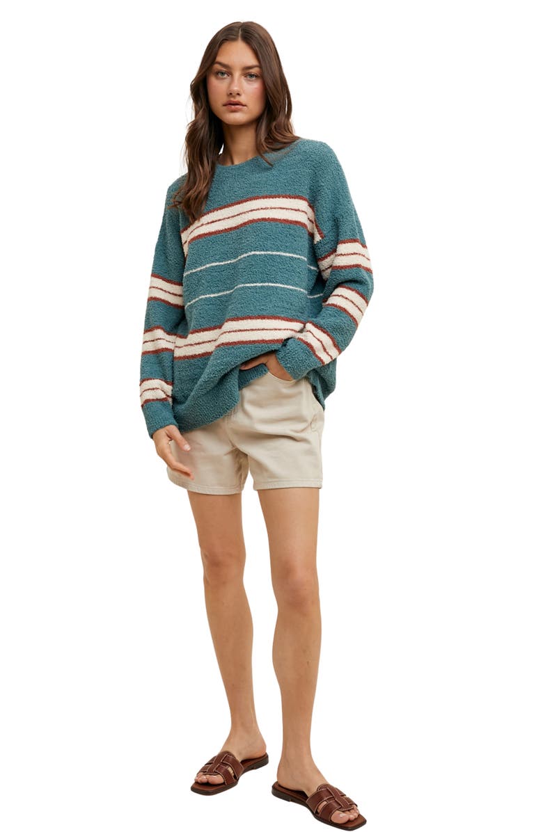 WISHLIST Stripe Brushed Knit Sweater, Alternate, color, Teal/ Rust