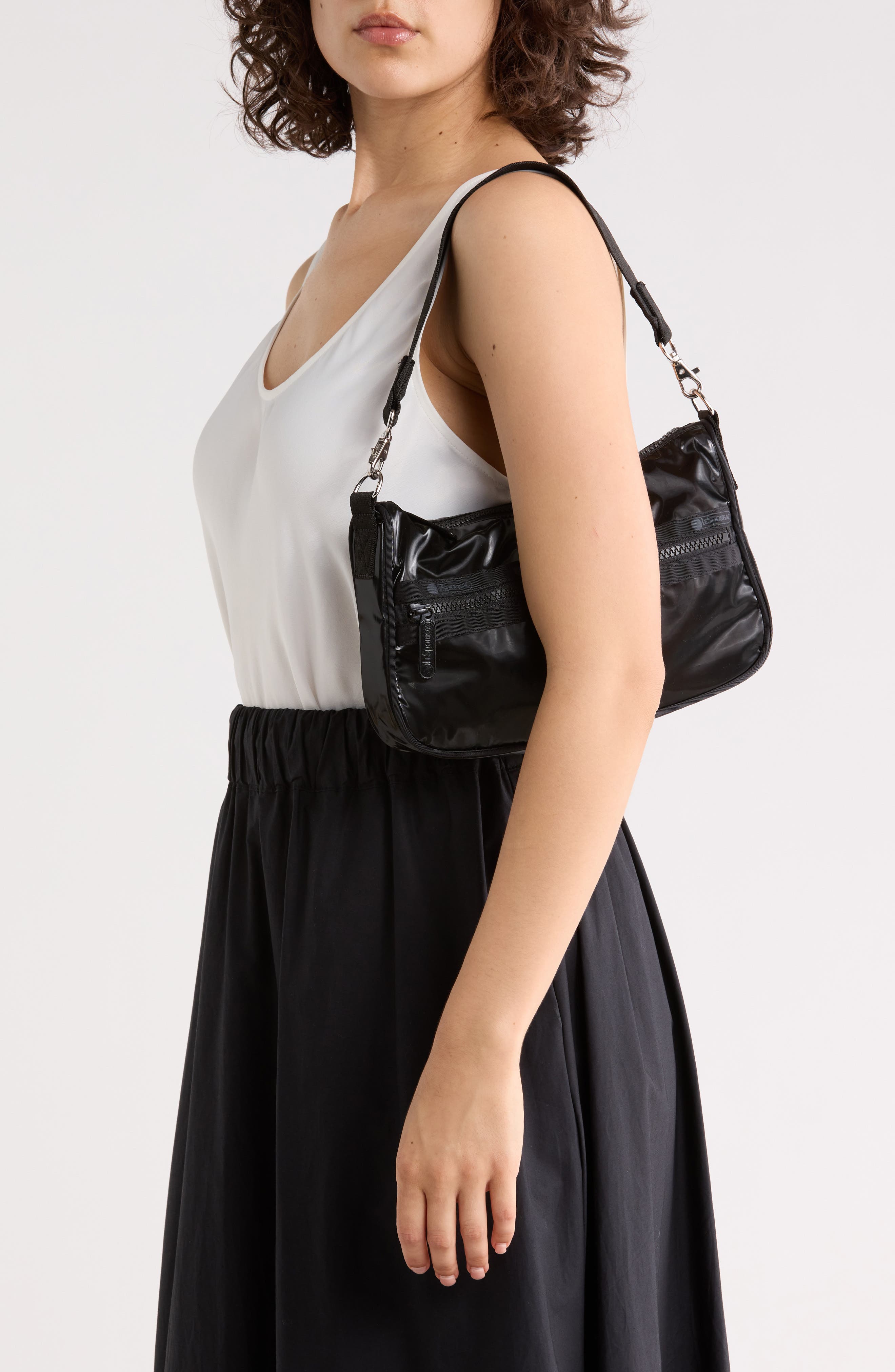 Small Convertible Shoulder Bag, Alternate, color, BLACK SHINE