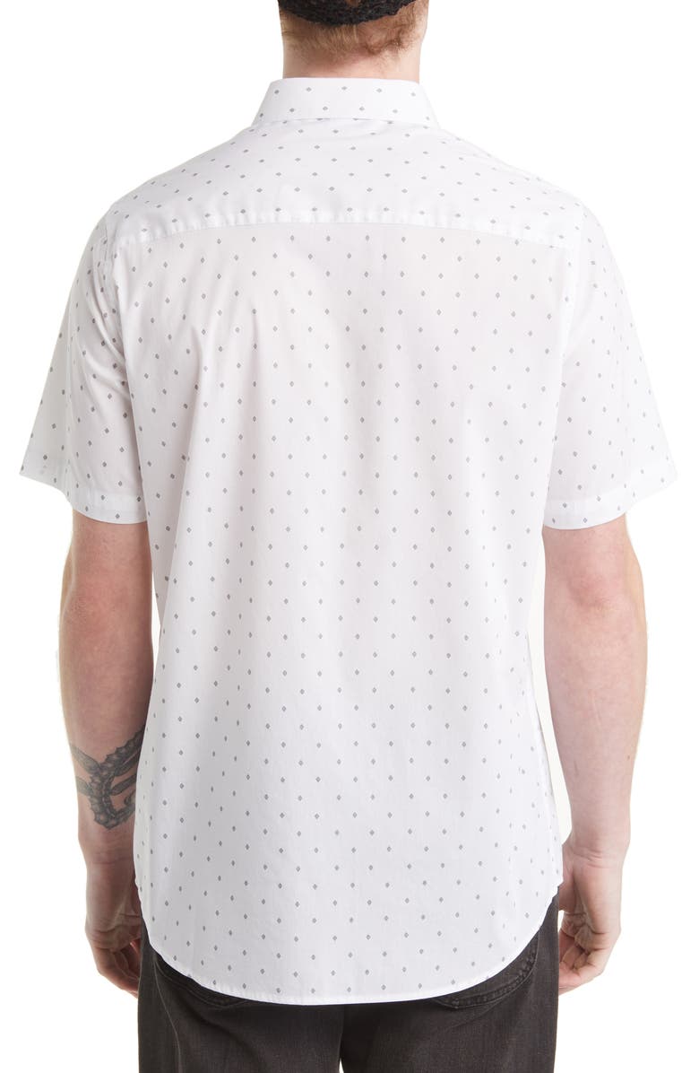 TravisMathew Better Not Diamond Print Short Sleeve Button-Up Shirt, Alternate, color, White