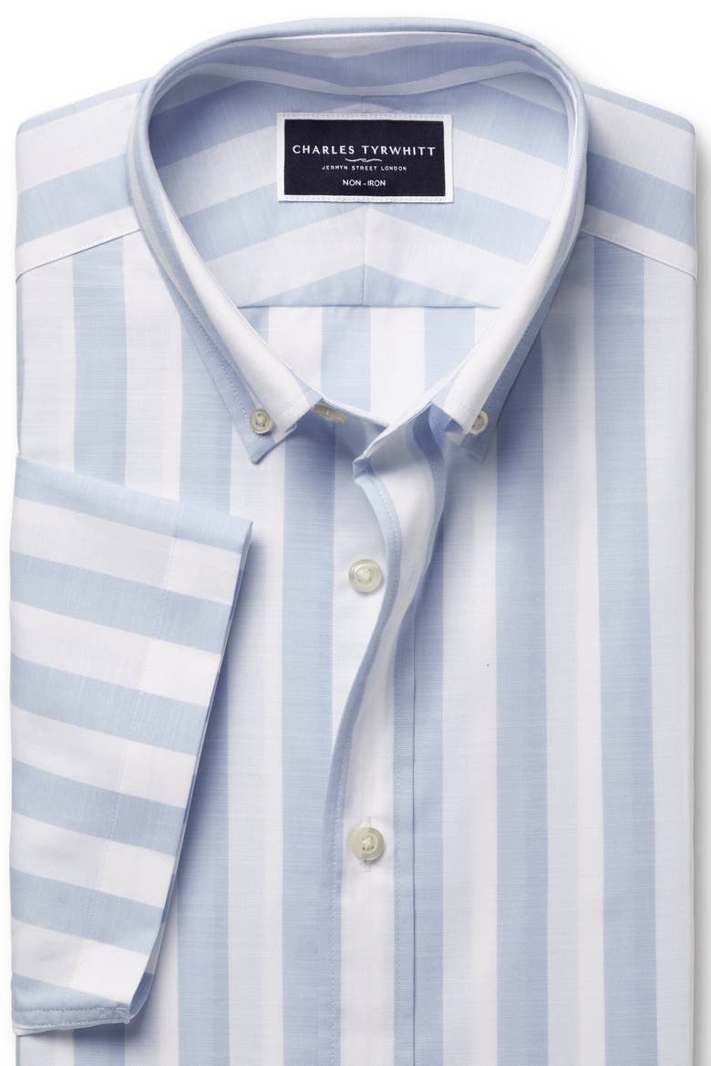 Non-Iron Stretch Poplin Slub Short Sleeve Shirt, Alternate, color, Sky Blue