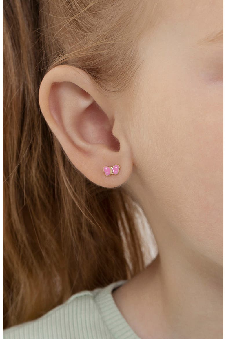 14k Polka Dot Butterfly Earrings, Alternate, color, Pink
