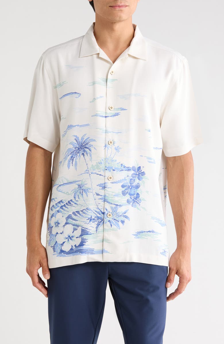 Tommy Bahama Hideaway Cove Silk Camp Shirt, Main, color, Continental
