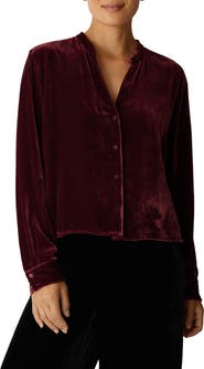 Eileen Fisher Mandarin Collar Velvet Button-Up Shirt