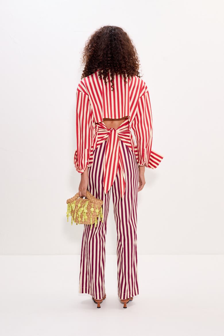 Pia Poplin Side Zip Pant, Alternate, color, Bordeaux Stripe