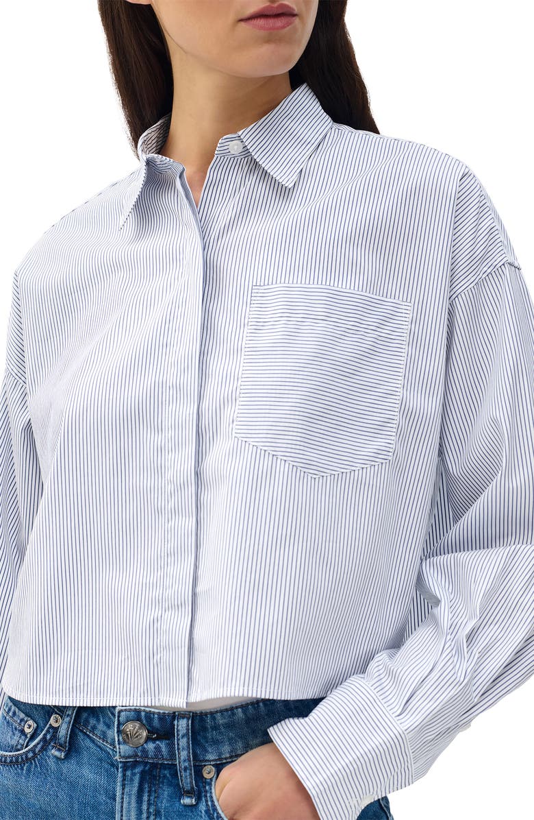 rag & bone Marin Stripe Crop Cotton Button-Up Shirt, Alternate, color, White Stripe