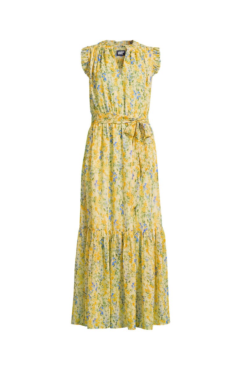 Lands' End Chiffon Maxi Dress with Ruffle Detail, Alternate, color, Golden Candle Light Floral