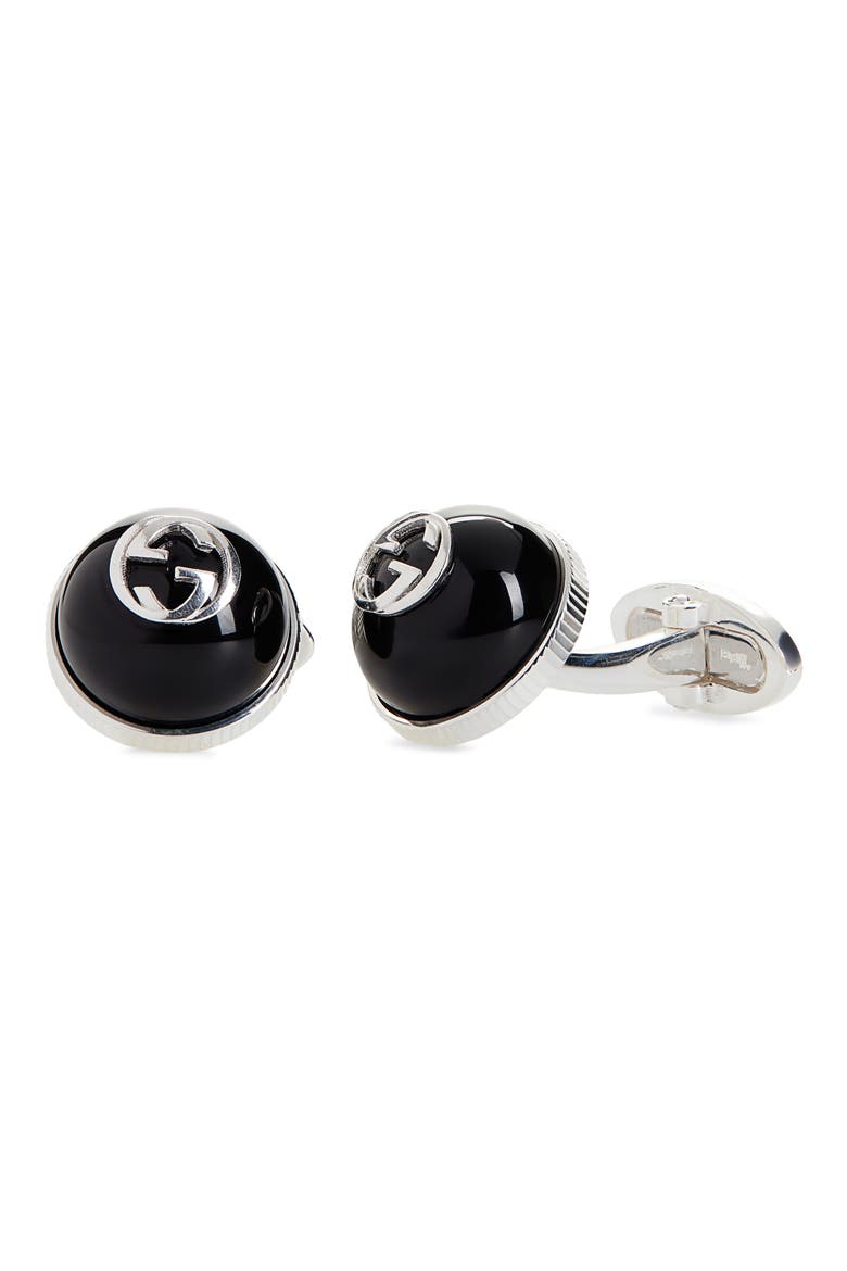 Interlocking Onyx Cuff Links, Main, color, SILVER/ ONYX