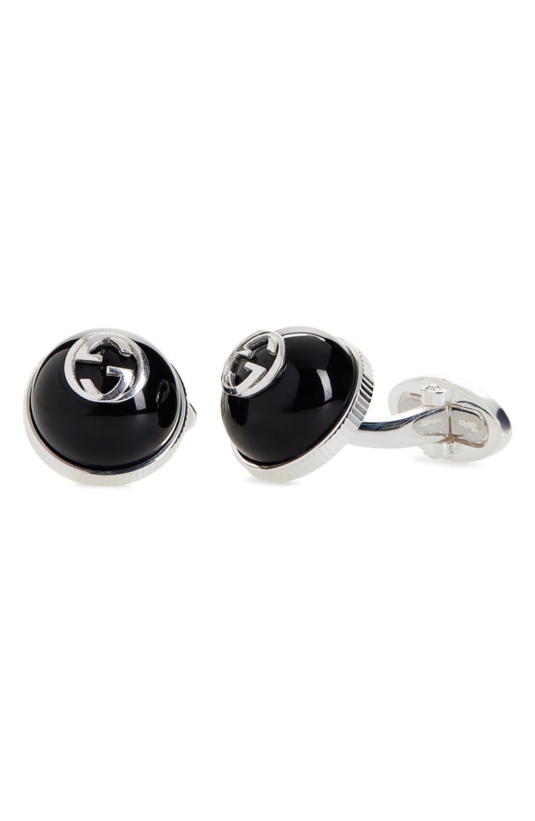 Gucci Interlocking Onyx Cuff Links, Main, color, 