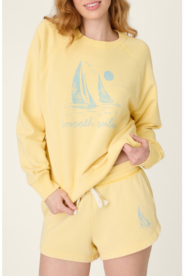 Meet Me by the Sea Cotton French Terry Graphic Sweatshirt, Main, color, SUNSHINE