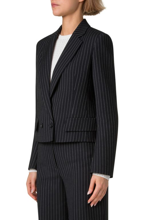 Akris Adele Pinstripe Double-breasted Short Jacket In Black-cream