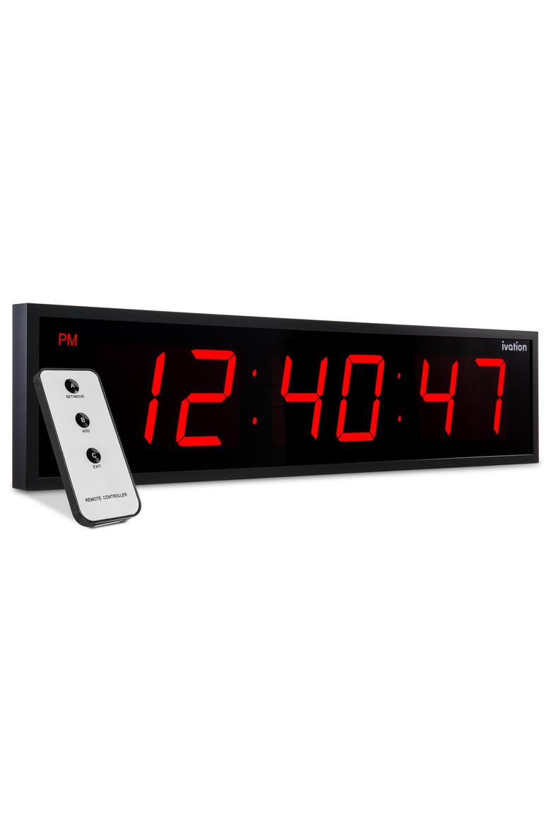 Large Digital Clock, 30 Led Wall Clock with 6-Level Brightness & Mounting Hardware, Main, color, Red