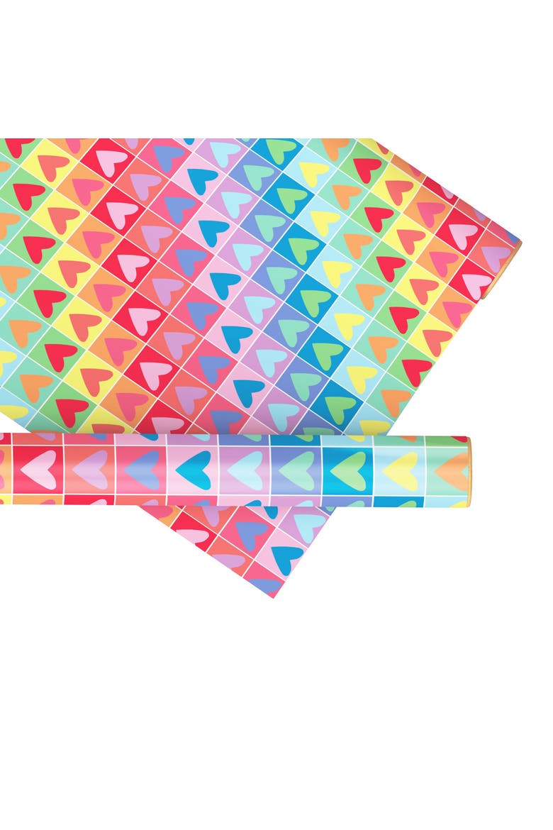 Eight Sheets Two-Sided "Rainbow Hearts" Heavyweight Gift Wrap, Main, color, Multicolored