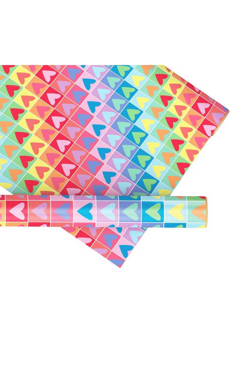 Ramus & Co Eight Sheets Two-Sided "Rainbow Hearts" Heavyweight Gift Wrap, Main, color, Multicolored