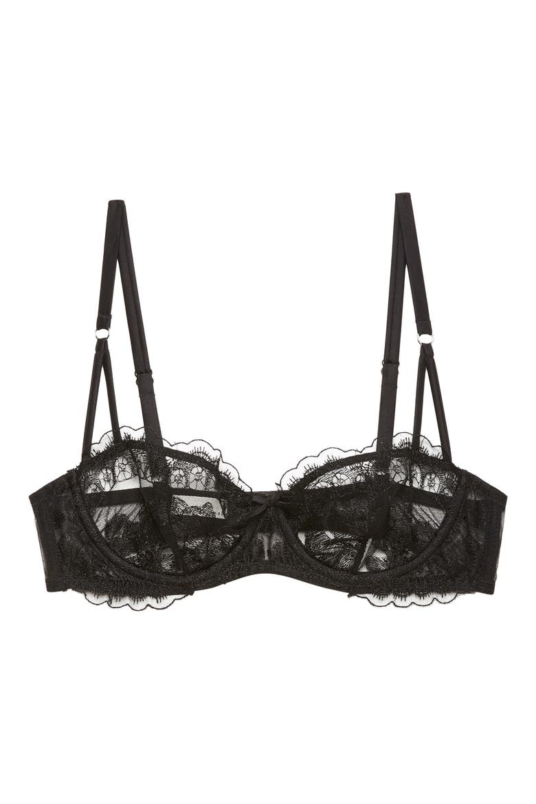 Mila Lace Underwire Balconette Bra, Main, color, BLACK