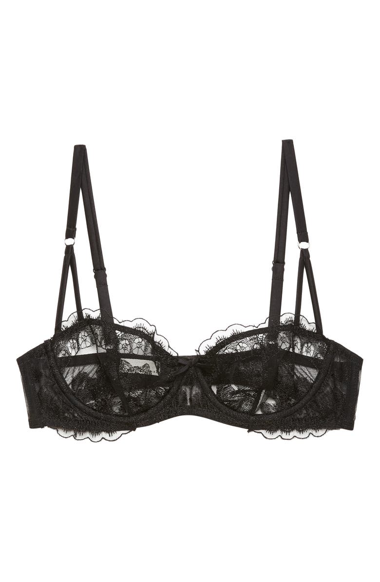 Fleur Du Mal Mila Lace Underwire Balconette Bra, Main, color, Black