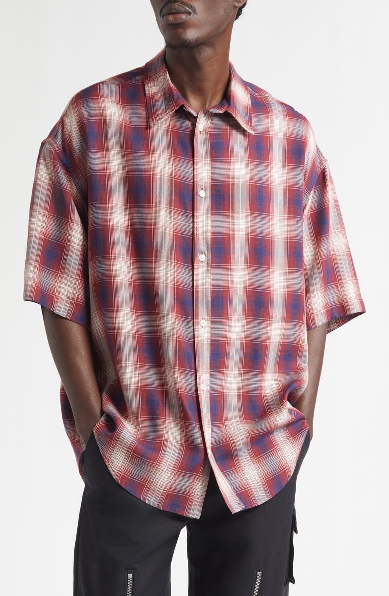 Acne Studios Oversize Plaid Button-Up Shirt, Main, color, Red/ Blue