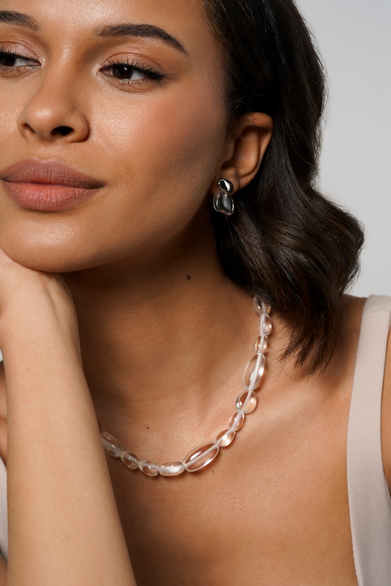 See Through Pebble Necklace, Alternate, color, Silver