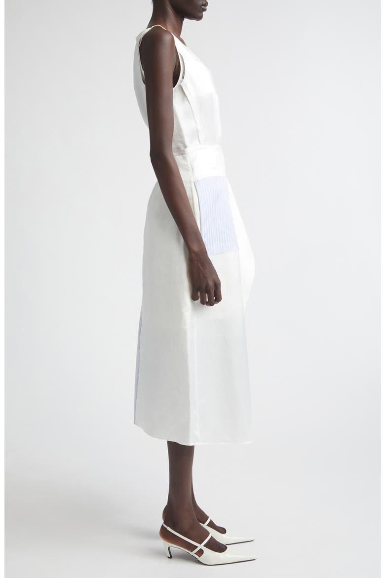 Stripe Collage V-Neck Midi Dress, Alternate, color, WHITE