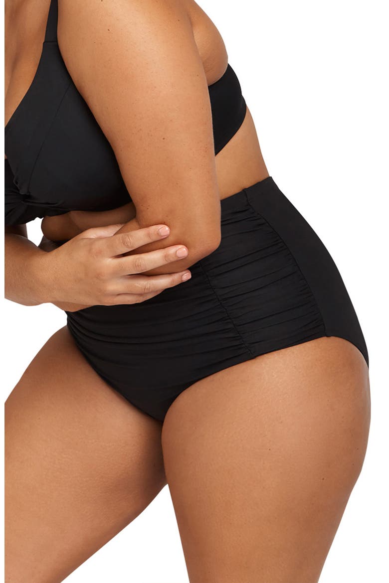 Raphael Ruched High Waist Bikini Bottoms, Alternate, color, BLACK