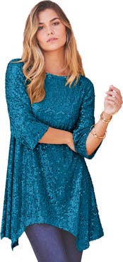 Roaman's Handkerchief Hem Sequin Tunic