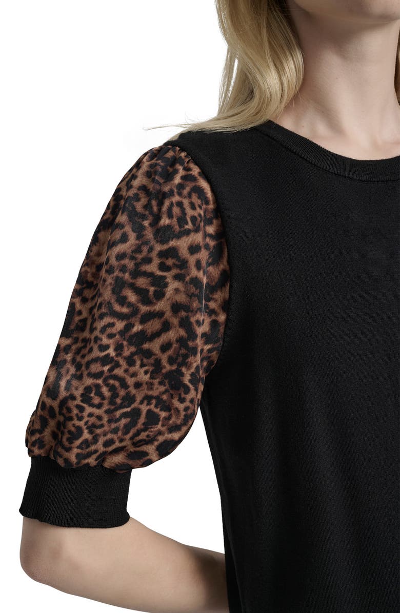 DKNY Mixed Media Puff Sleeve Sweater, Alternate, color, Black