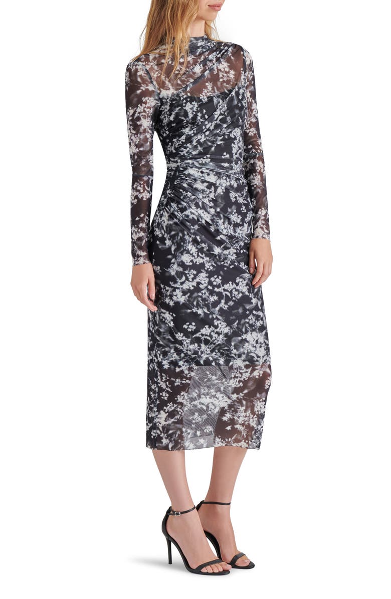 Steve Madden Maureen Floral Long Sleeve Mesh Midi Dress, Alternate, color, 
