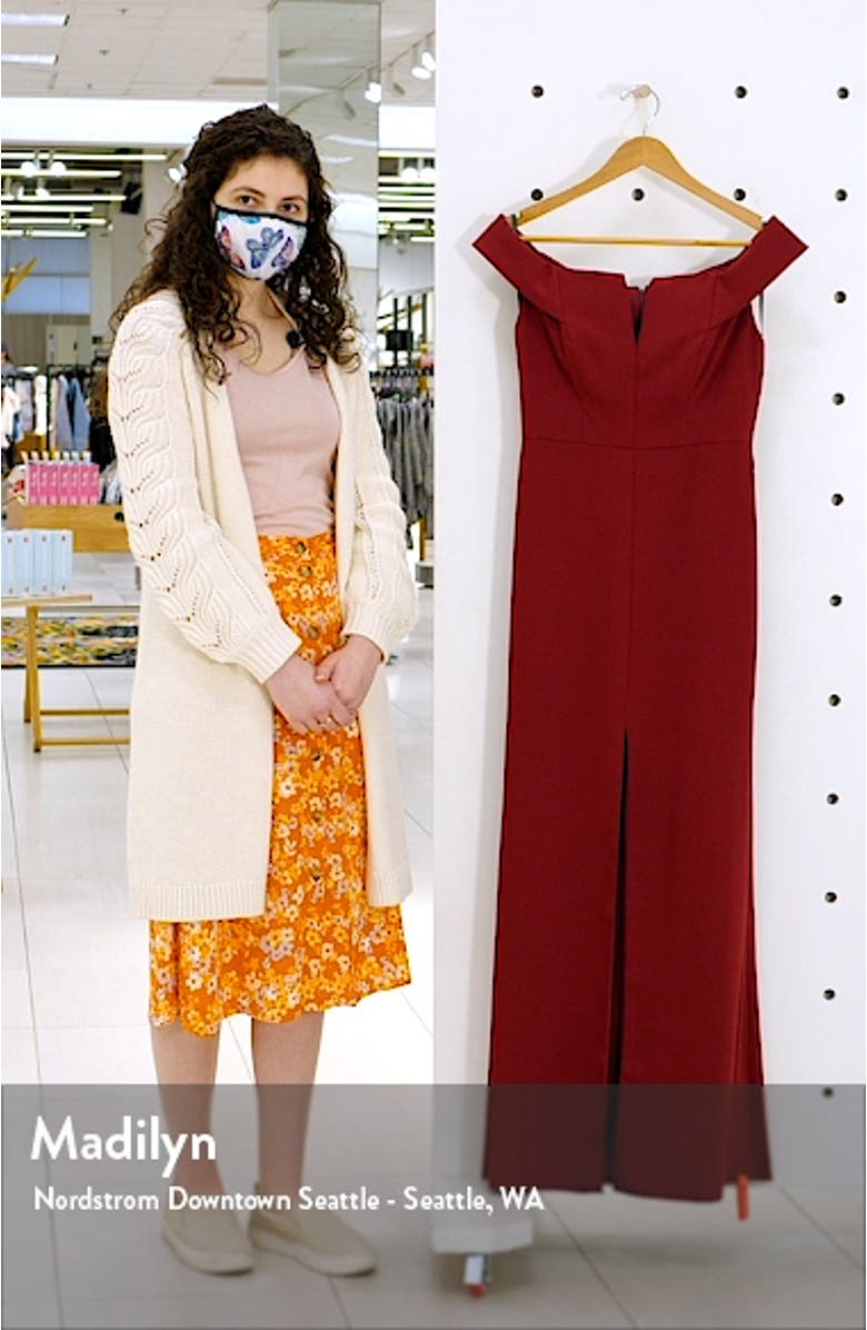 Notched Off the Shoulder Crepe Gown, sales video thumbnail