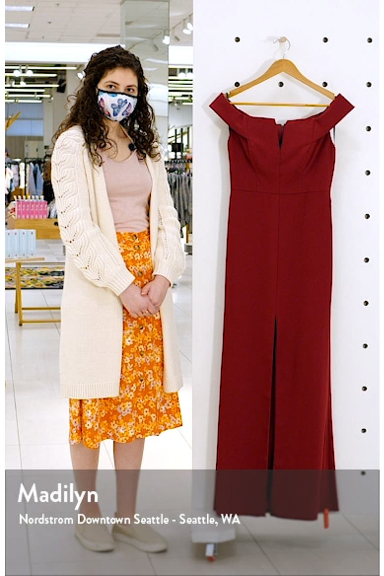 Notched Off the Shoulder Crepe Gown video