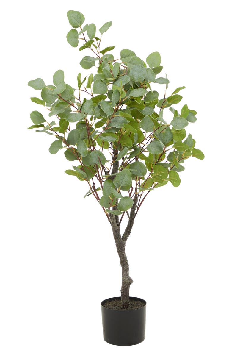 GINGER BIRCH STUDIO Green Faux Foliage Potted Artificial Eucalyptus Tree, Main, color,