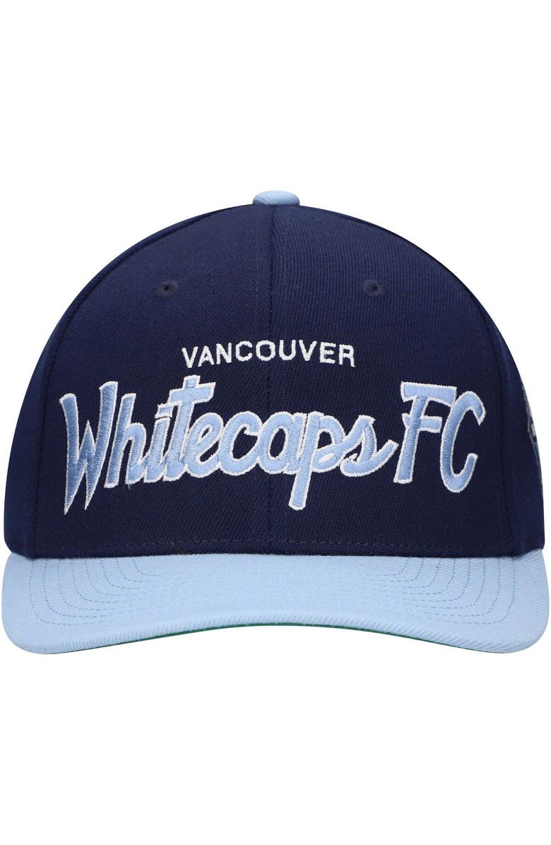Mitchell & Ness Men's Mitchell & Ness Deep Sea Blue Vancouver Whitecaps FC Team Script 2.0 Stretch Snapback Hat, Alternate, color, Blue