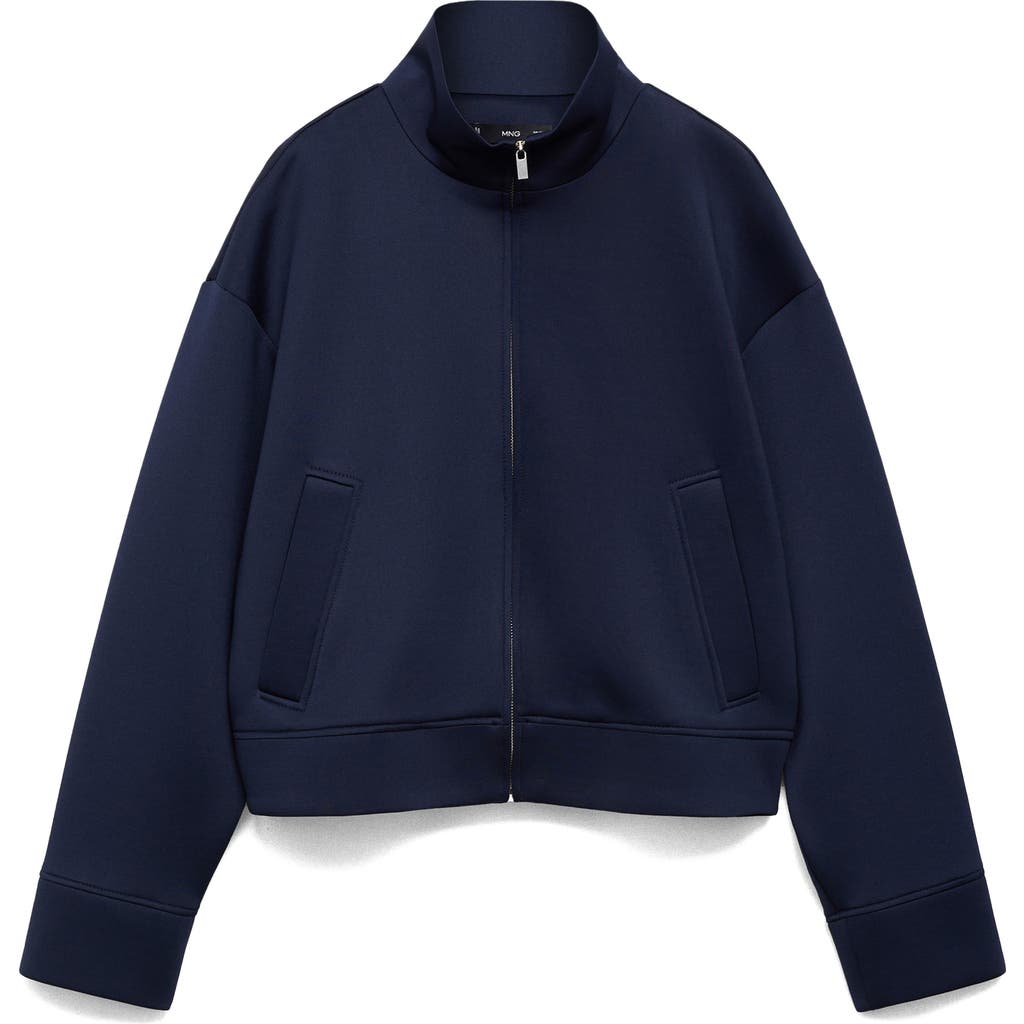 Mango Crop Bomber Jacket In Dark Navy