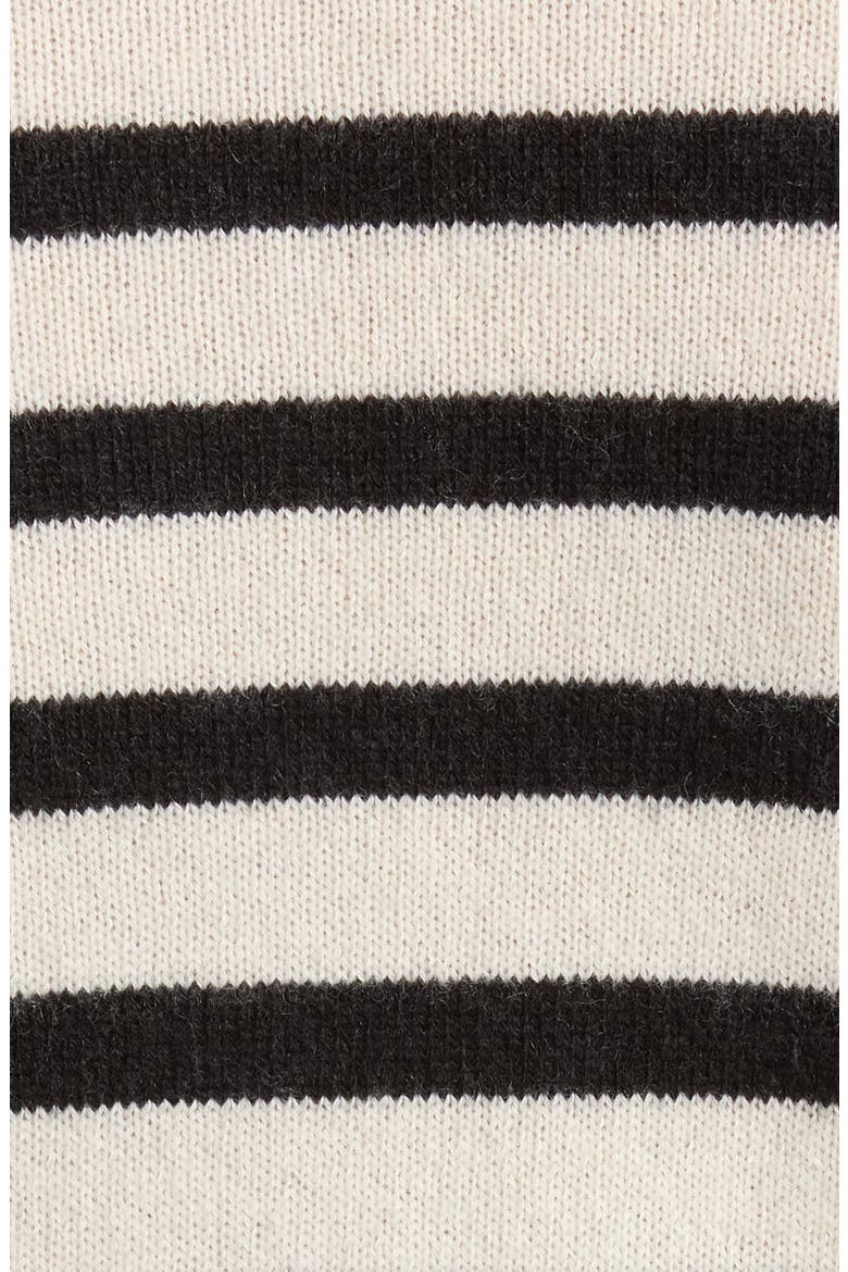 Fringe Trim Stripe Cashmere & Organic Cotton Cardigan, Alternate, color, IVORY/ BLACK STRIPE