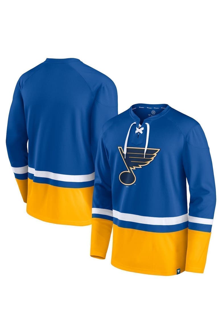 Men's Fanatics Branded Blue/Gold St. Louis Blues Super Mission Slapshot Lace-Up Pullover Sweatshirt, Main, color, BLUE