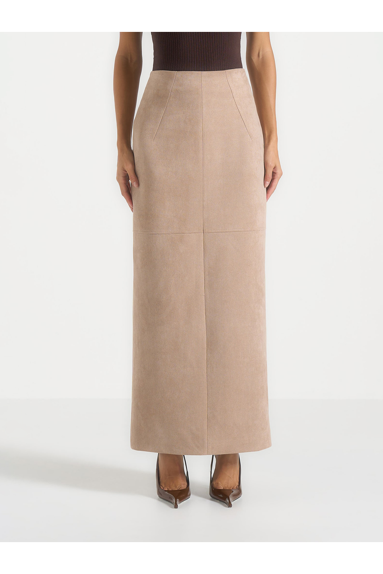 Celie Suede Maxi Skirt, Alternate, color, Taupe