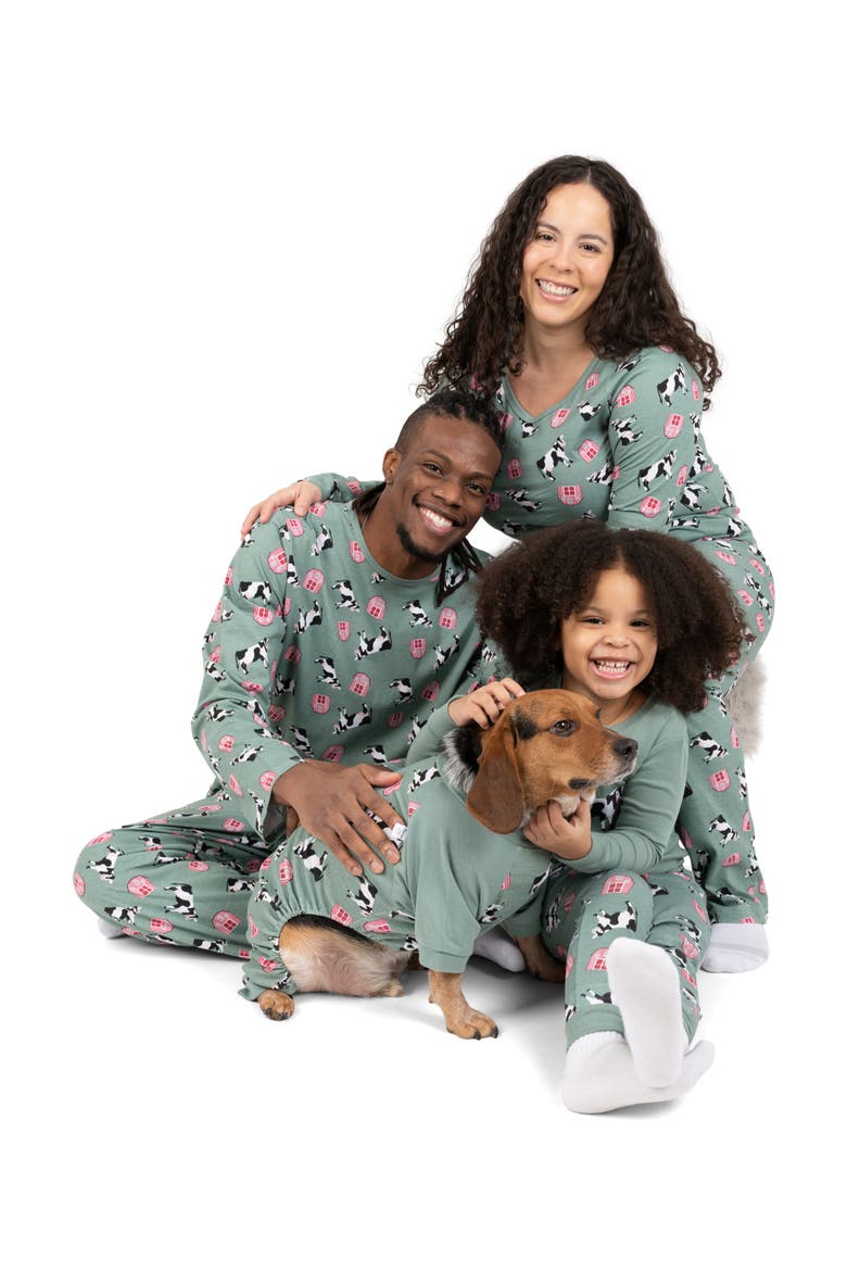 Dog Cotton Matching Family Pajamas, Animals & Paw Prints, Alternate, color, Cow Green
