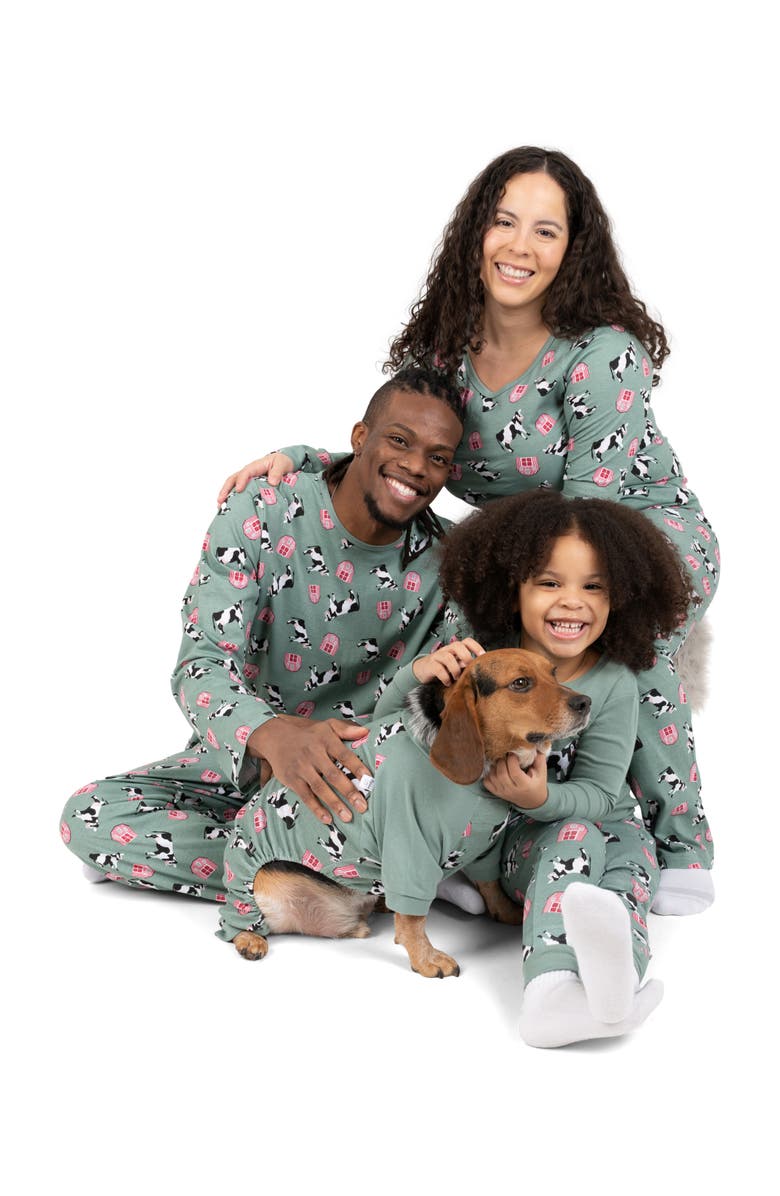 Leveret Kids Two-Piece Cotton Printed Matching Family Pajamas, Animal Friends, Alternate, color, Cow