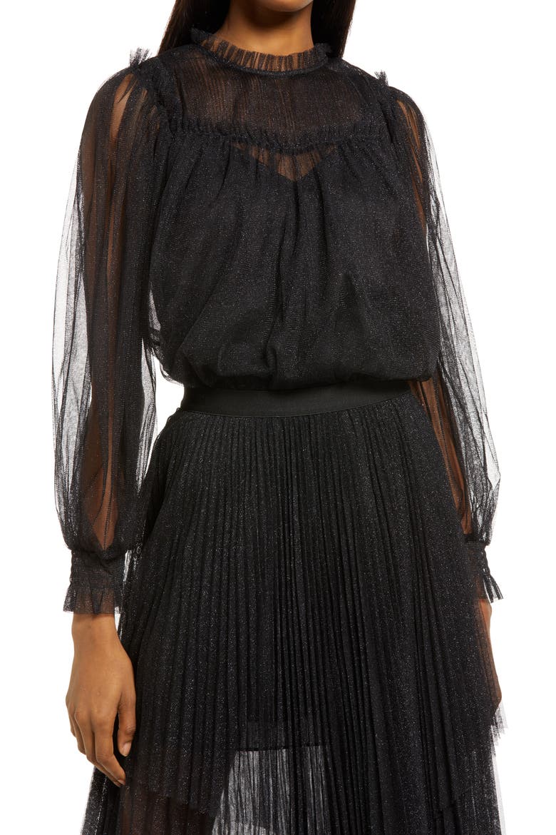 Perri Long Sleeve Top, Main, color, METALLIC BLACK